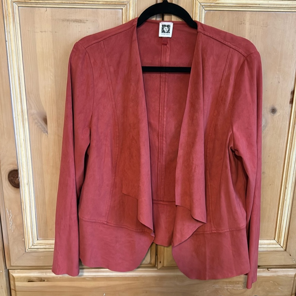 Anne Klein Drape Front Faux Suede Jacket, Large